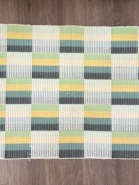 Striped Woven Rug in Yellow, Green, Teal, Black, White